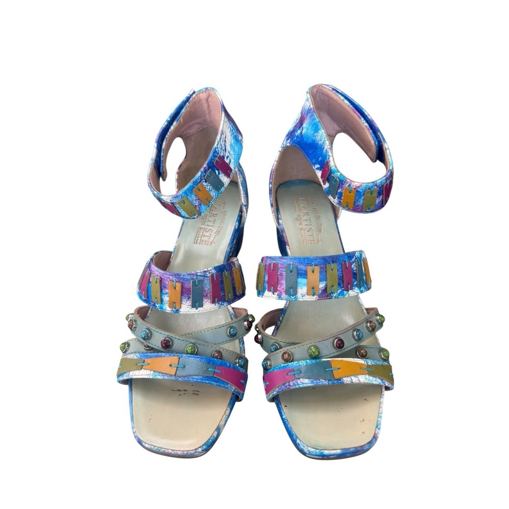 Blue Multi-Accent Wedge Sandals with Ankle Strap - Picture 2 of 6